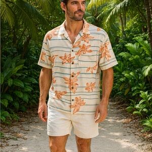 Cellinni Vintage Silk Hawaiian Shirt Short Sleeves Chest Pocket Textured Size XL